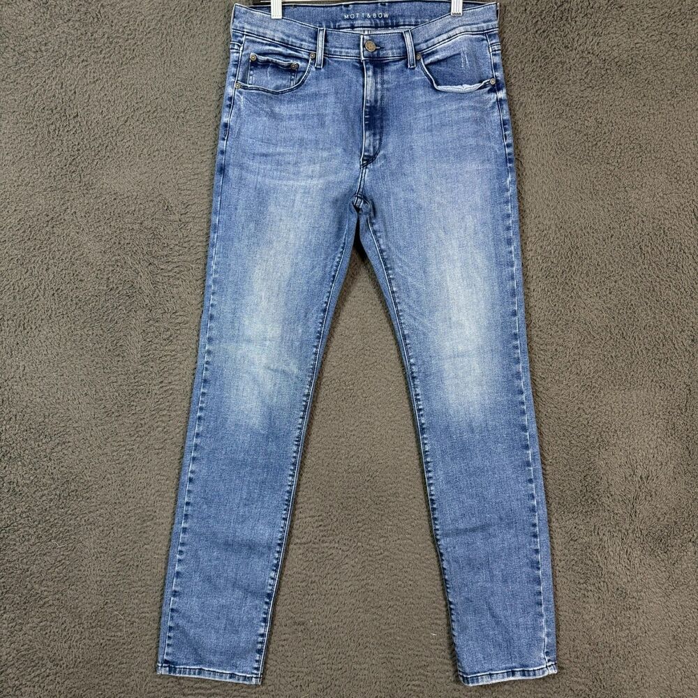 Mott & Bow Jeans Mens 34x34 (Fits 32x33) Blue Slim Fit Stretch Light Wash Denim